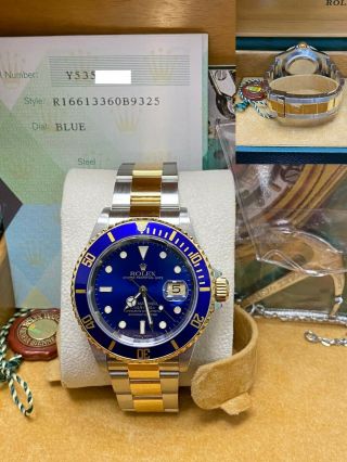 Rolex Submariner 16613 Blue Dial 18k Yellow Gold & Stainless Steel Box Papers