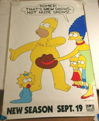 Simpsons Promotional Poster Nude Homer Vintage 1991 Fox Tv 25 X 39 Vibrant Rare