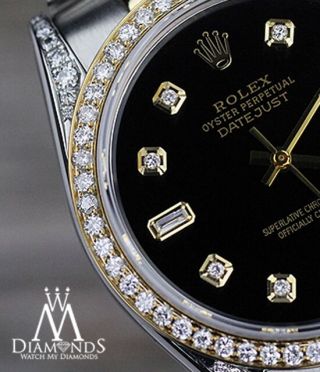 Ladies Black Rolex Steel 18k Gold 36mm Datejust Diamond Jubilee Watch 2 Tone