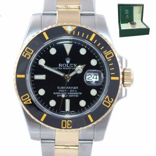 2012 Rolex Submariner Ceramic 116613 Ln Two Tone 18k Gold Black 40mm Watch Box