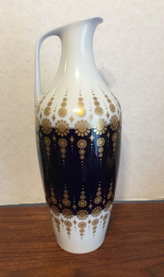 Ak Kaiser Echt Scharffeuer Kobalt Mid Century Modern 11” Ewer Vase