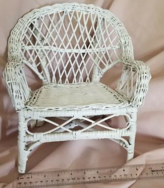 Wicker Doll Size Chair,  About 11 " Tall,  Seat 7 " Wide.  Painted White.