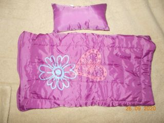 American Girl Doll Purple Flower Sleeping Bag And Pillow Set Unzips To Blanket