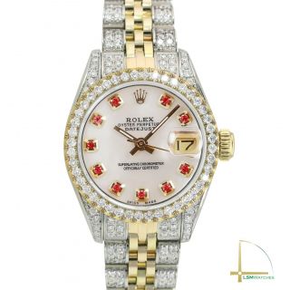 Rolex Datejust Lady Watch 26mm Two - Tone White Mop String Fully Loaded Diamonds