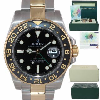 Papers Rolex Gmt - Master 2 Ceramic 116713 Black Green Two Tone Steel Gold Watch