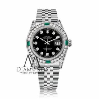 Women ' s Rolex Datejust 36mm Steel Black Emerald Diamond Dial Watch With A Track 2