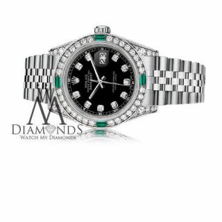 Women ' s Rolex Datejust 36mm Steel Black Emerald Diamond Dial Watch With A Track 3