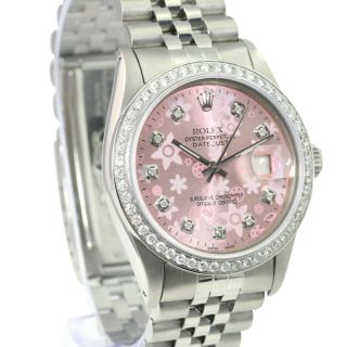 Rolex Men ' s Watch 36mm Datejust Stainless Steel Pink Diamond Diamond Bezel 3