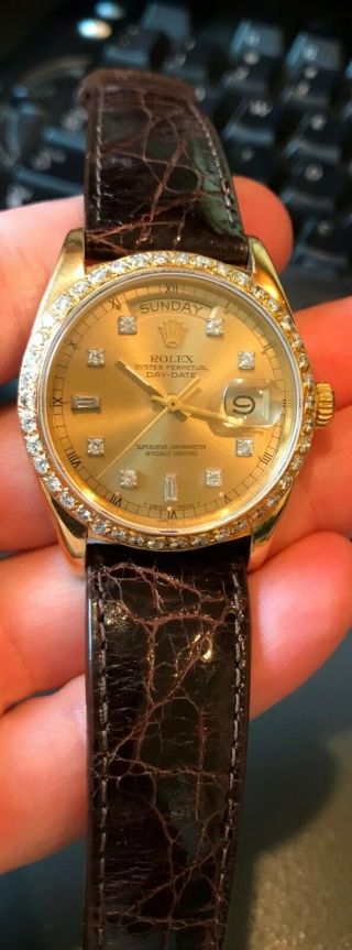 Rolex Vintage Quickset Day - Date 18038 Champagne Diamond Dial And Bezel 36mm