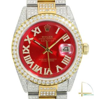 Rolex Datejust 36mm Mens Red Diamond Roman Fully Loaded Diamonds Oyster Watch