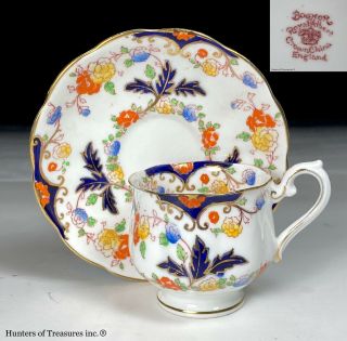 Antique Royal Albert Crown China England Bognor Imari Napoli Blue Tea Cup Saucer