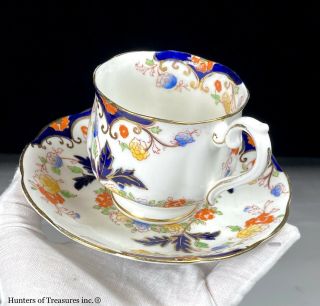 Antique ROYAL ALBERT Crown China England BOGNOR Imari Napoli Blue Tea Cup Saucer 2