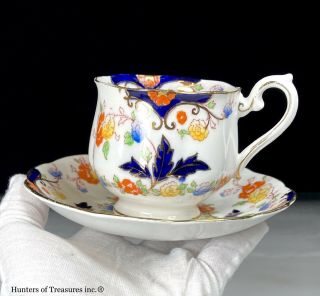 Antique ROYAL ALBERT Crown China England BOGNOR Imari Napoli Blue Tea Cup Saucer 3