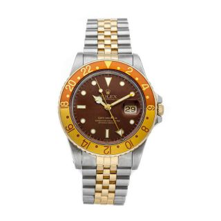 Rolex GMT Master II Rootbeer Auto Steel Gold Mens Bracelet Watch Date 16753 2