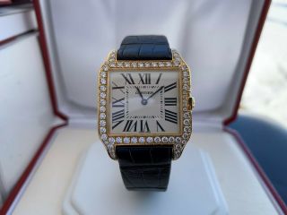 Very Rare Cartier Santos Dumont 18k Rose Gold Quartz Watch W/ Diamond Bezel