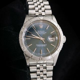 Rolex Datejust Mens Turn - O - Graph Thunderbird Stainless Steel Watch Blue 16264
