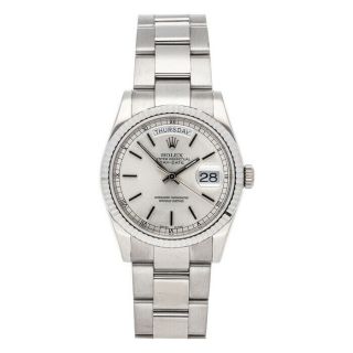 Rolex Day - Date 36 White Gold Silver Dial Oyster Bracelet Mens Watch 118239