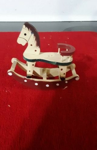 Mini Dollhouse Miniature Wooden Rocking Horse Chair Nursery Room Furniture 4 In