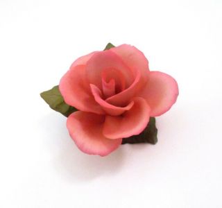 Vintage Capodimonte Italy Porcelain Ceramic Pink Rose Flower Figurine