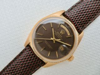 1973 Rolex 1807 Day Date President 18k Gold Wristwatch - Rare Brown Dial - Bark