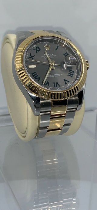 Rolex Datejust 41 Ss/18kt Gold,  Slate Dial,  Green Roman Men Oyster Watch 126333