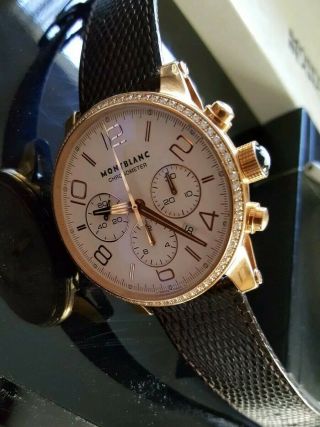 Montblanc Timewalker Chronograph 18k Red Gold Diamond Bezel Mens Watch $25,  000$