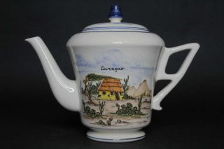 Vintage Porcelain Multi Color Hand Painted Curacao Teapot Decorated Marked