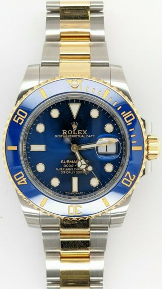 2019 Rolex Submariner Blue Ceramic 116613 Lb Two Tone Gold Watch - Complete