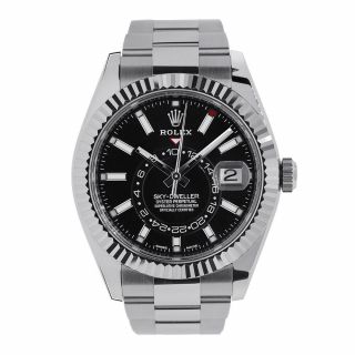 Rolex Sky - Dweller Stainless Steel Fluted Bezel Black Dial 42mm Watch 326934