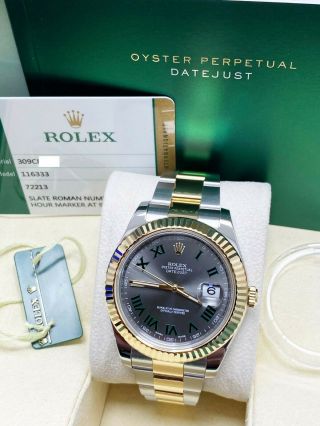 Rolex Datejust Ii 116333 Slate Dial 18k Yellow Gold Stainless Box Paper 2016