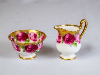 Royal Albert Old English Rose Bone China Sugar Bowl & Creamer Heavy Gold England