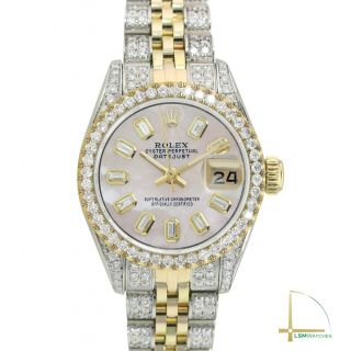 Rolex Datejust Lady Watch 26mm Two - Tone Pink Mop Baguette Fully Loaded Diamonds