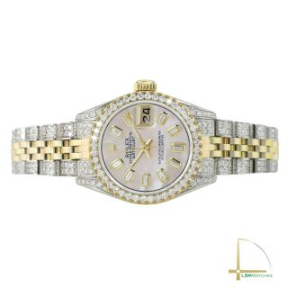 Rolex Datejust Lady Watch 26mm Two - Tone Pink MOP Baguette Fully Loaded Diamonds 3