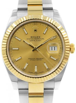 Rolex Datejust 41 18k Yellow Gold/steel Oyster Bracelet Watch Box/papers 126333