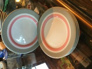 Shenango China Restaurant Ware Pink Gray Banded Set Of 6 - 1/4” Bread Roll Plates