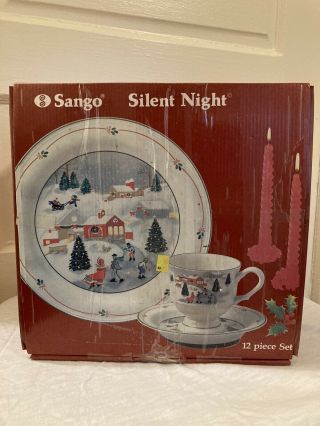 Sango Silent Night 12 Piece Set - 4 Dinner Plates,  Cups,  Saucers - Discontinued