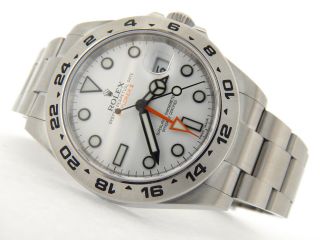 Mens Rolex SS Stainless Steel Explorer II Watch 42mm Orange Hand White 216570 3