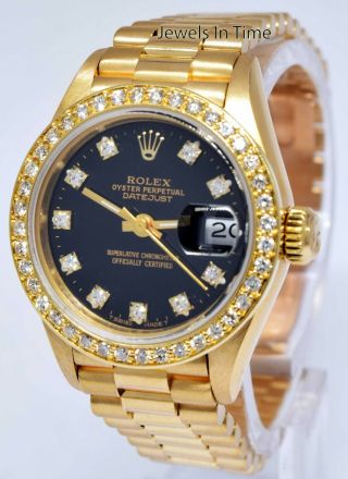 Rolex Datejust President 18k Yellow Gold Diamond Dial/Bezel Ladies Watch R 69178 2