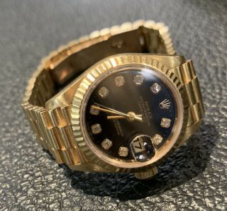 Rolex 18k Yg President Ladies Gold Watch With Diamond Dial Ref 79178