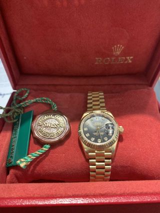 Rolex 18k yg President Ladies Gold Watch with Diamond Dial Ref 79178 2