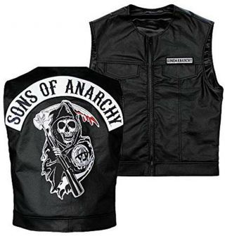 Kids Sons Of Anarchy Officially Licensed Black Biker Vest W/reaper Patch - Sz 4
