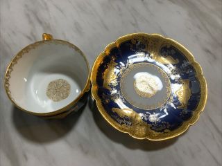 Vintage Haviland Limoges France Floral Porcelain Tea Cup & Saucer Gold Blue 2