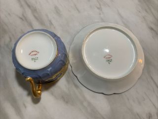 Vintage Haviland Limoges France Floral Porcelain Tea Cup & Saucer Gold Blue 3