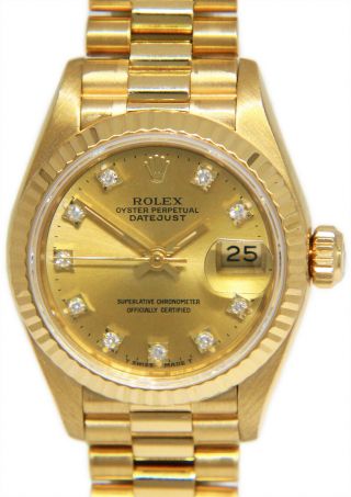 Rolex Datejust President 18k Yellow Gold Diamond Dial Ladies 26mm Watch 69178