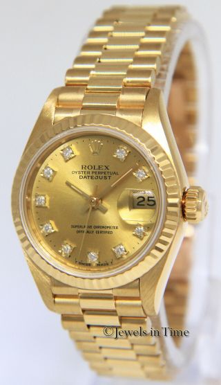 Rolex Datejust President 18k Yellow Gold Diamond Dial Ladies 26mm Watch 69178 2