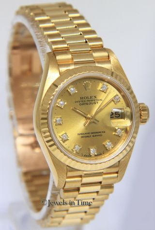 Rolex Datejust President 18k Yellow Gold Diamond Dial Ladies 26mm Watch 69178 3