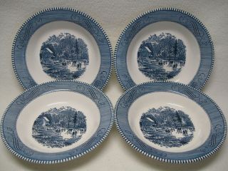 Royal China Usa Currier & Ives (4) 8 3/8 " Rim Soup Bowls Exc " Early Winter "
