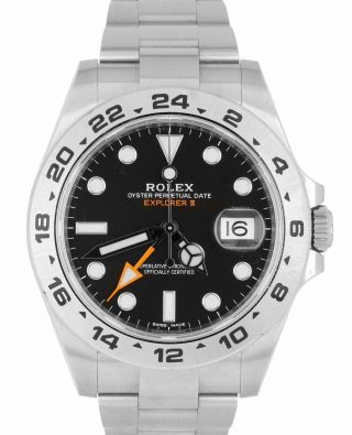 2019 Rolex Explorer Ii 42mm Black Orange Stainless Steel Gmt Date Watch 216570