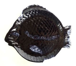 Dryden Pottery,  Black & Blue Ceramic Fish Platter Dish Hot Springs Ark Signed