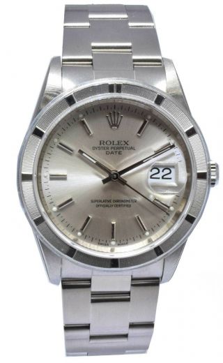 Rolex Oyster Perpetual 34mm Steel Mens Silver Dial Watch R 15210 Nos Box/papers